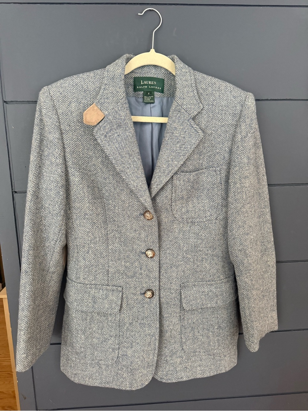 Polo Ralph Lauren equestrian jacket Womens blue Tweed wool Blazer Riding  Size 6